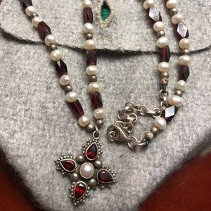 Garnet and Pearl Sterling Silver Necklace